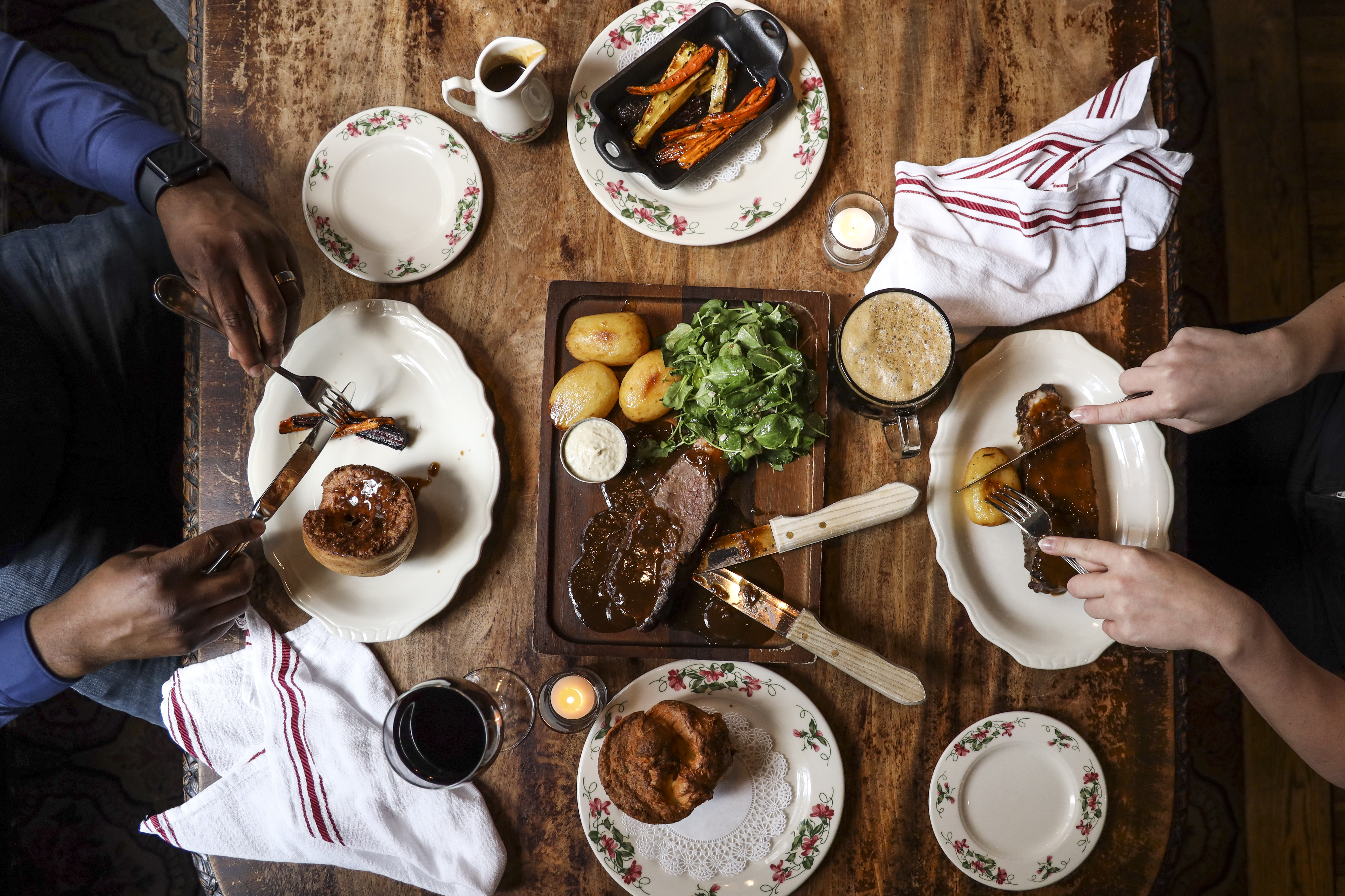 Overhead photo of a table of entrees at The Dandelion